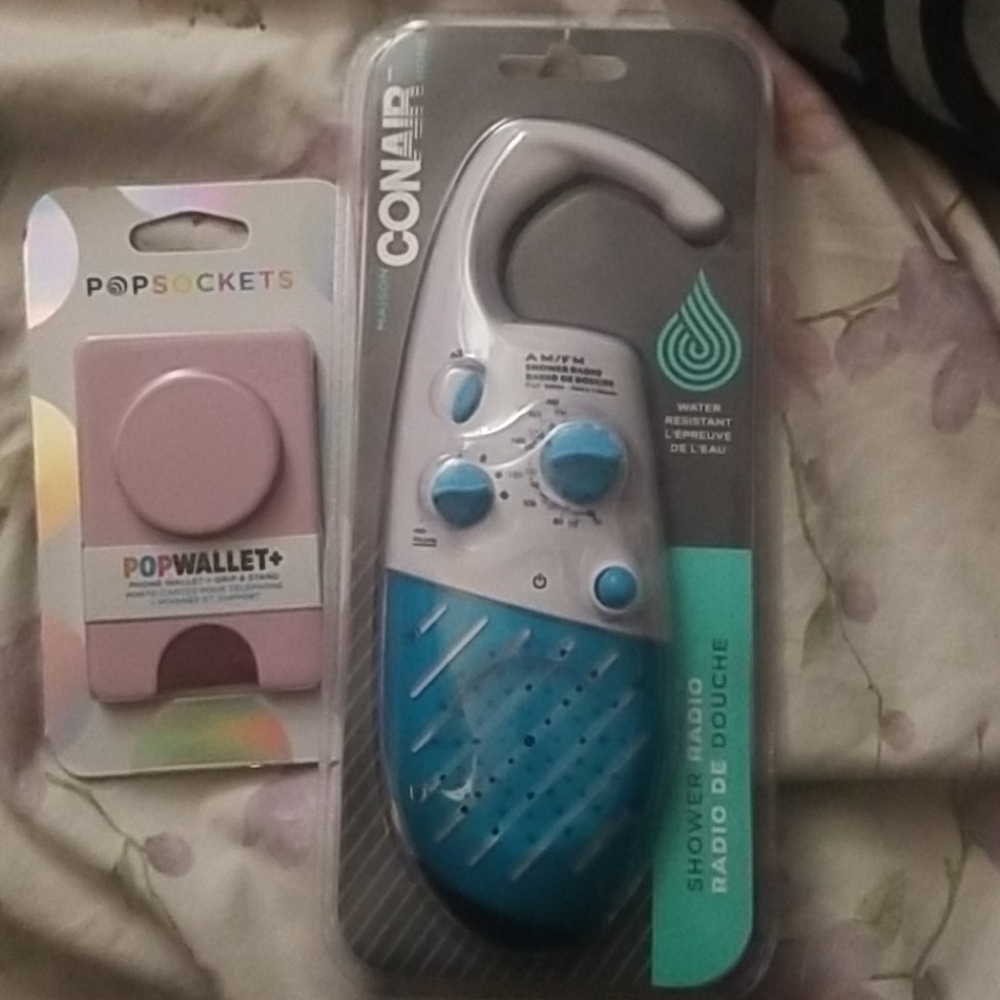 shower radio with phone stand / wallet